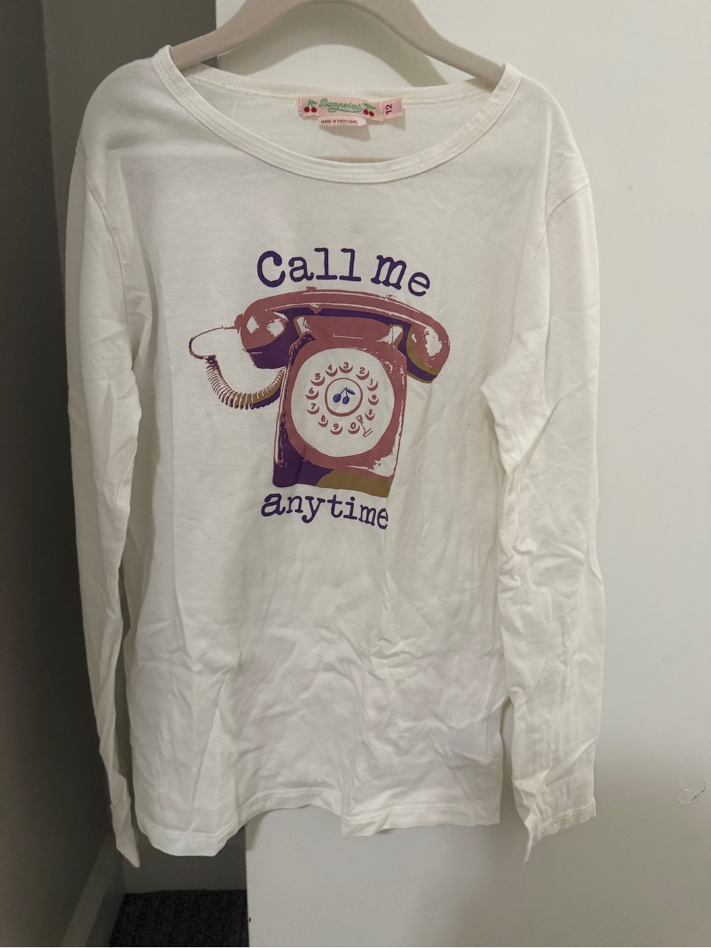 Bonpoint White Long Sleeve Tee with Purple and Pink Phone Graphic kids 12